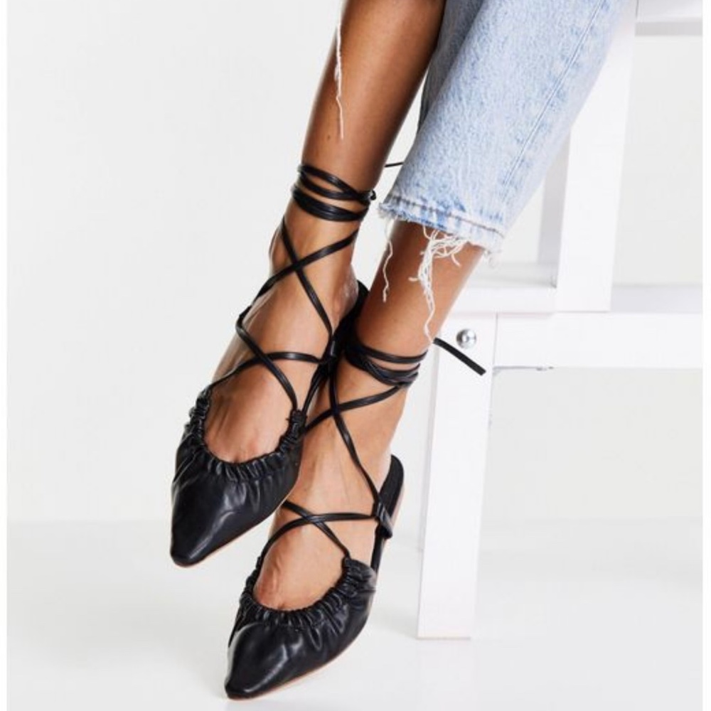 ASOS  Design Listen Tie Leg Ballet Flats in Black Size 3/  US 5.5